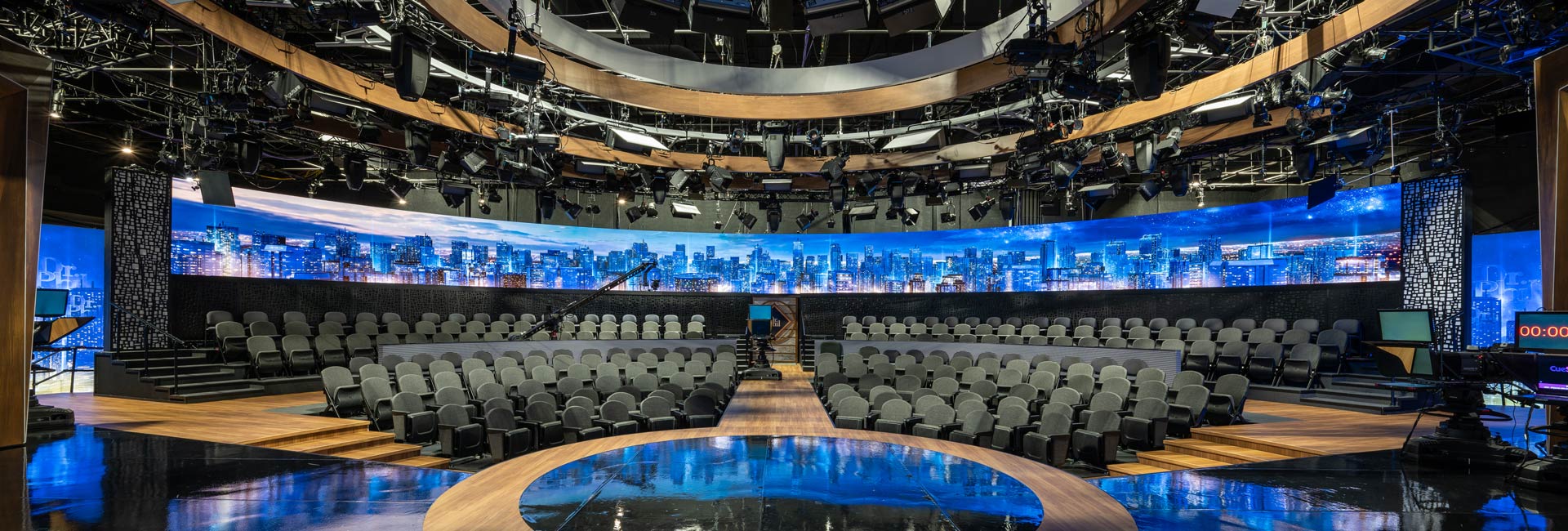 A view of the audience section within the broadcast studio section at Trinity Broadcast Network.