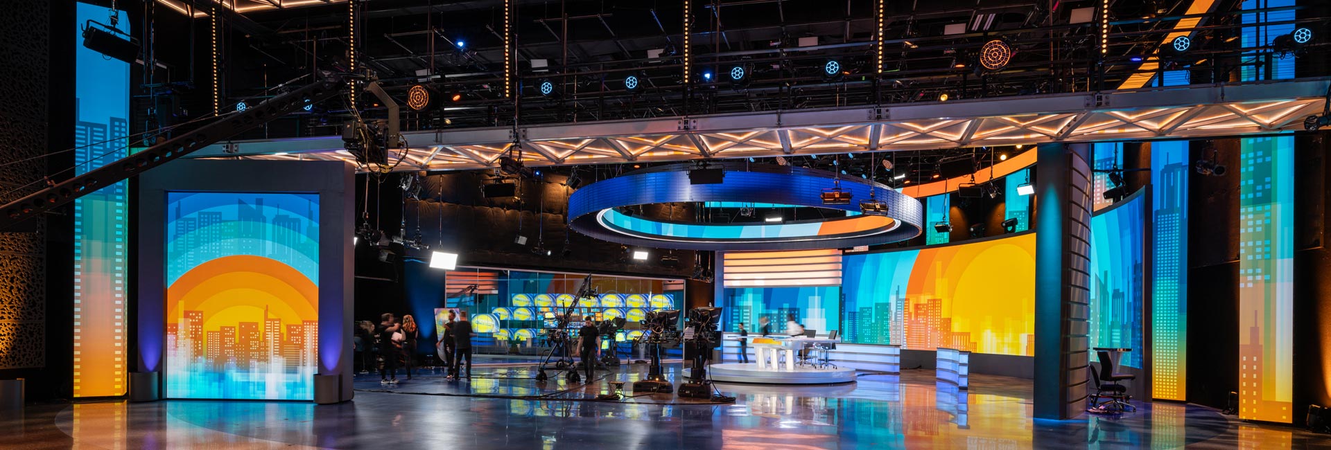 An interior view of the broadcast studio for Trinity Broadcast Network