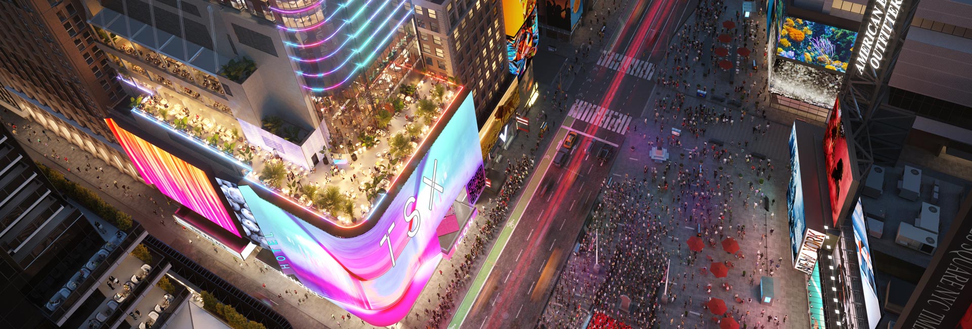 Birdseye view of the exterior at TSX Broadway