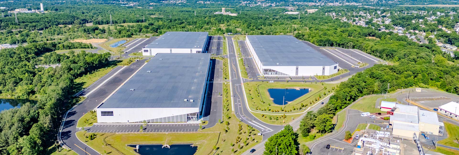 Ariel view of three warehouse/distribution centers.