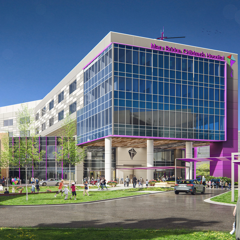 Exterior rendering of the Mary Bridge Children's Hospital.
