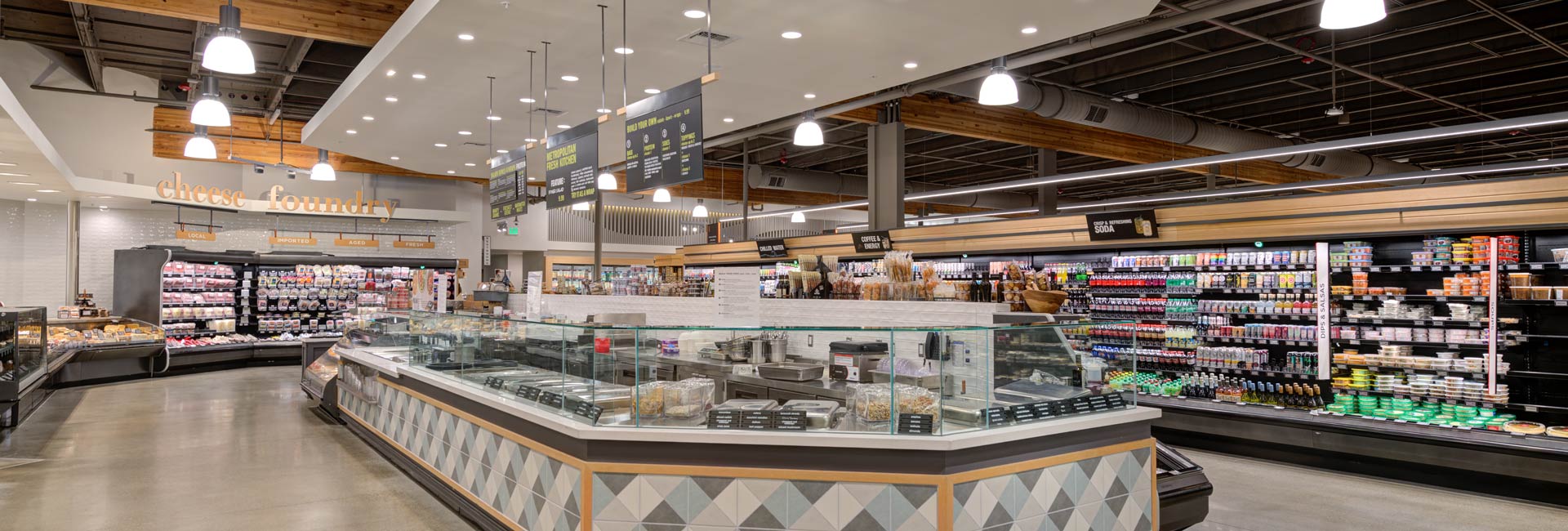 Kitchen area offering food to go for shoppers at Metropolitan Market Crown Hill.