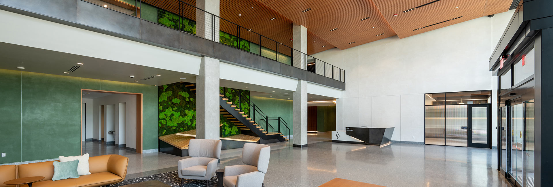 Front lobby of Southstone yards with seating area and front desk