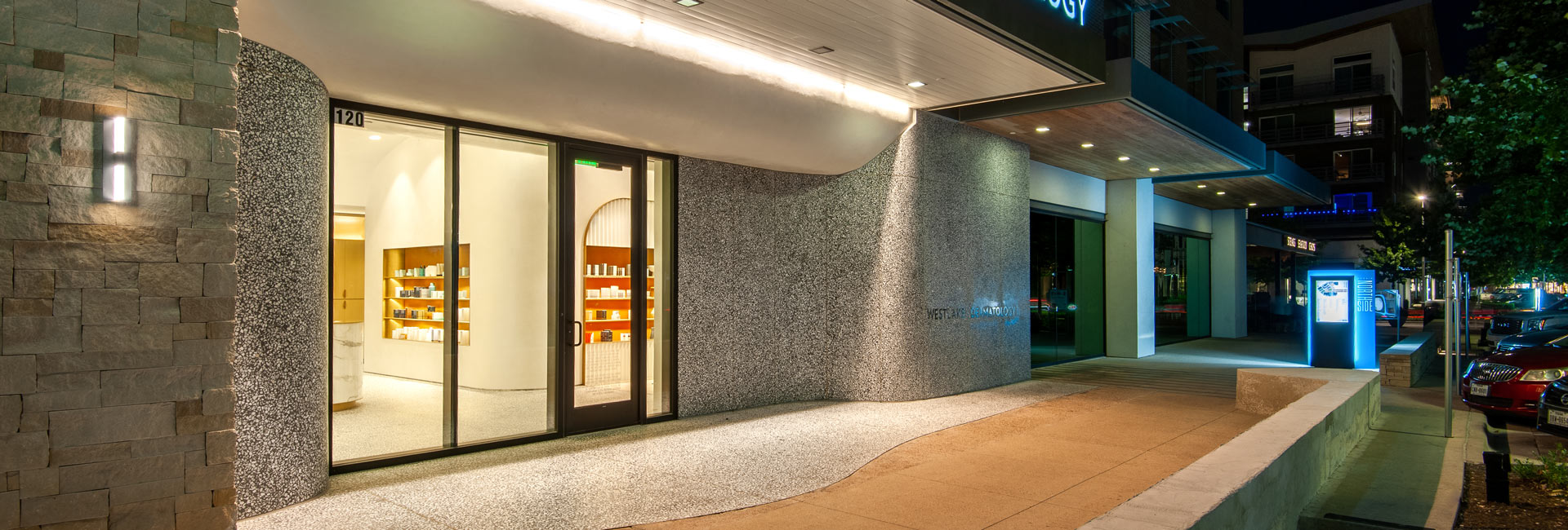 Exterior view of Westlake Dermatology showing the front doors