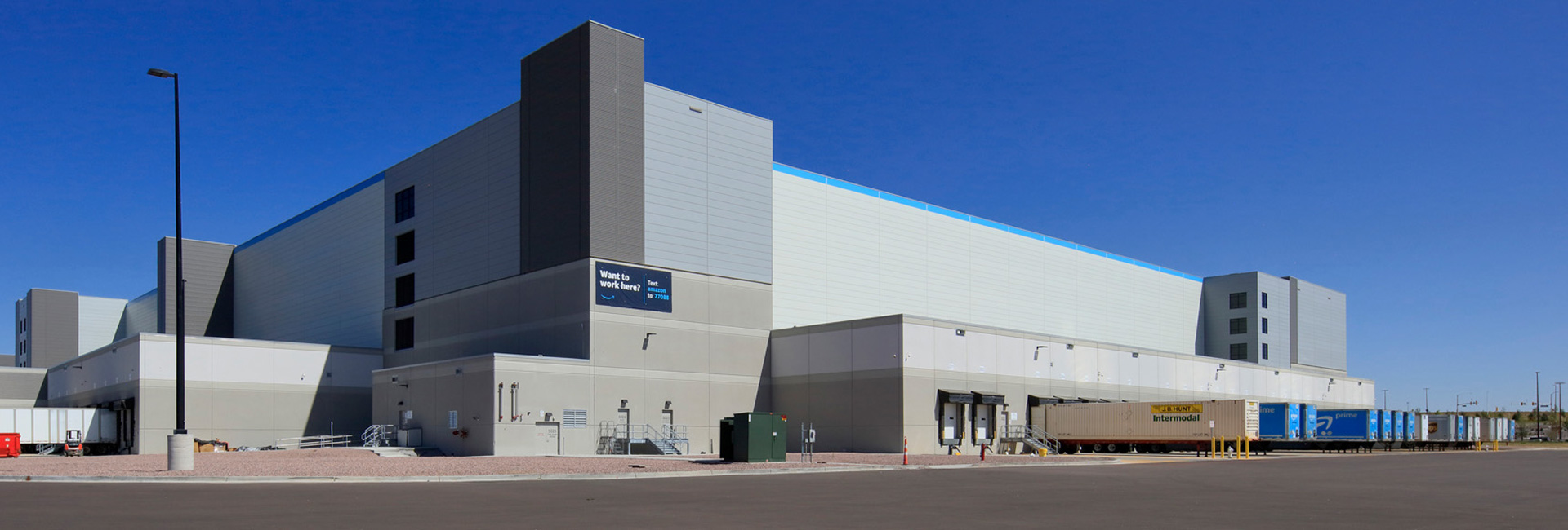 Exterior of Amazon distribution/warehouse facility.