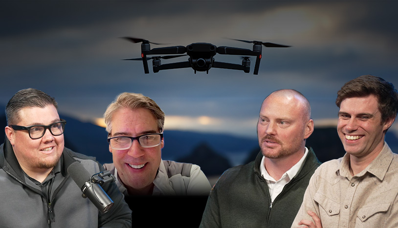 Greg Dunkle, Jon Ferguson, Austin Lay and James Pipe on a podcast about drones