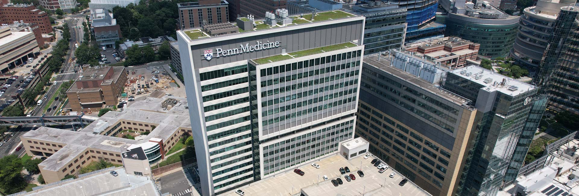 Ariel photo of the exterior overbuild of Penn Medicine