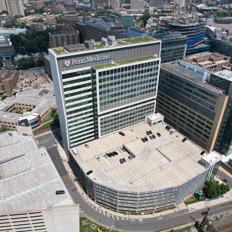 Ariel photo of the exterior overbuild of Penn Medicine
