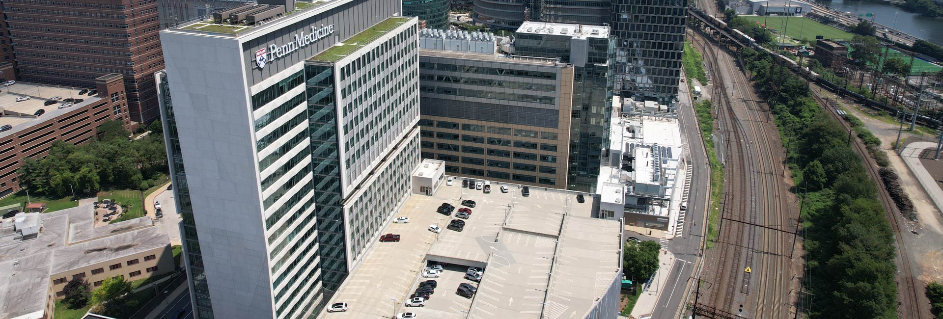 Ariel photo of the exterior overbuild of Penn Medicine