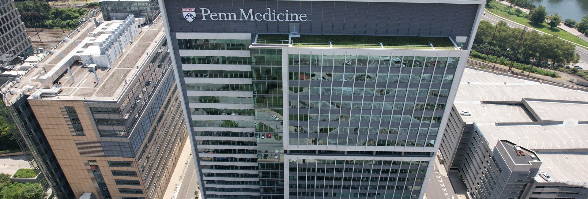 Ariel photo of the exterior overbuild of Penn Medicine