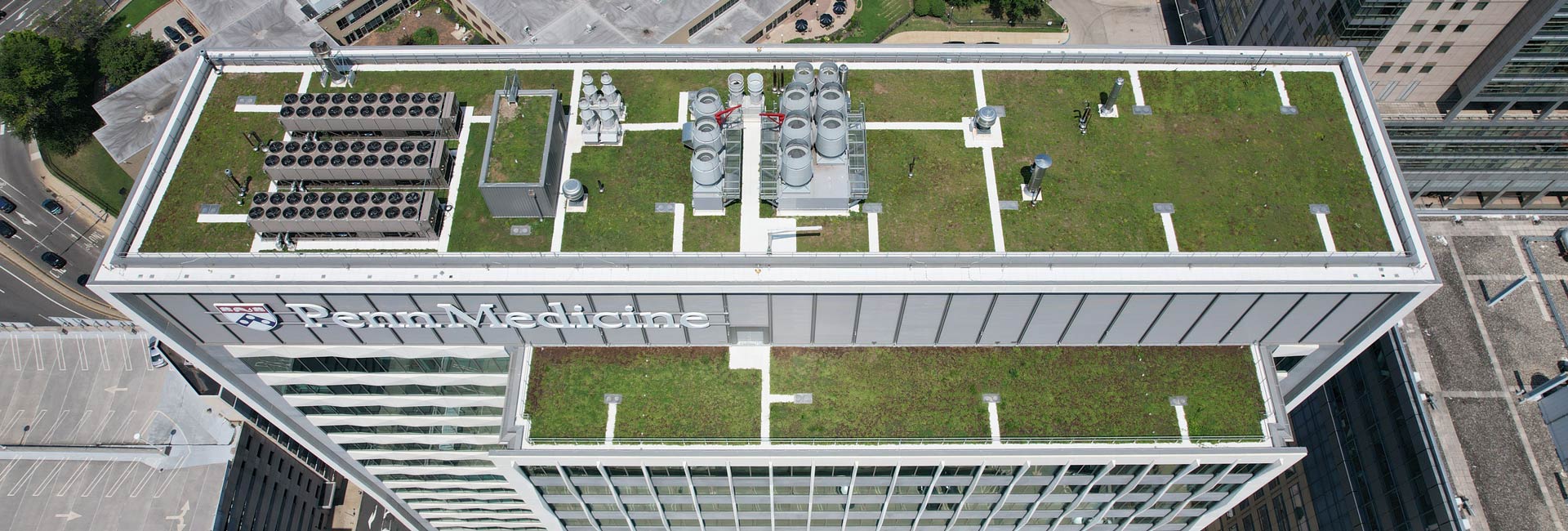 Ariel photo of the exterior overbuild of Penn Medicine