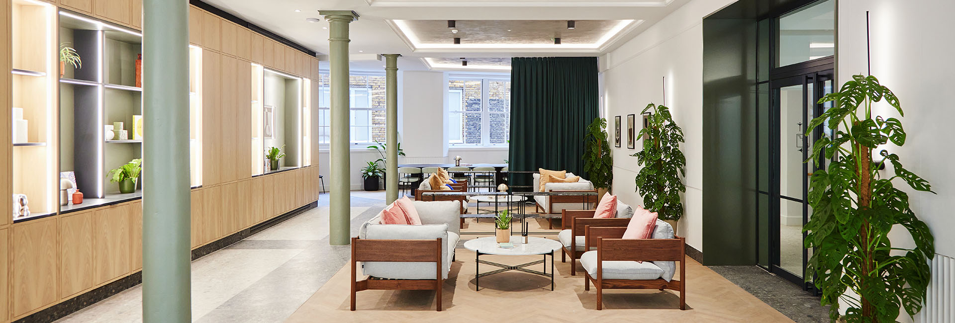 lobby view of Bloomsbury Quarter with couches and coffee table built by Structure Tone
