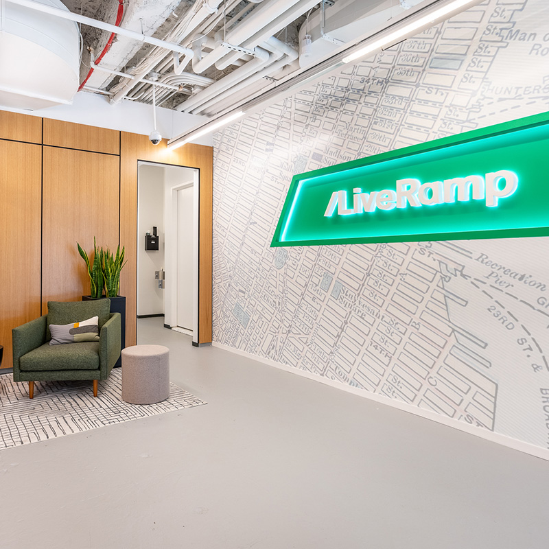 LiveRamp Logo on a map accent wall