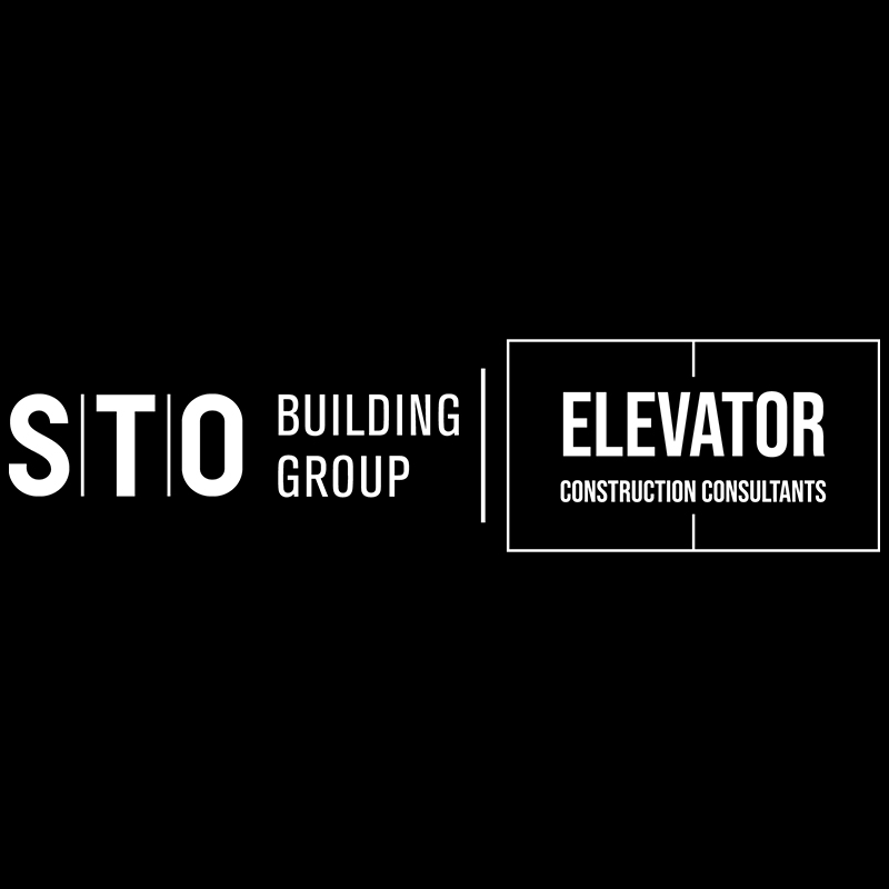 Black and white logo of STOBG and Elevator Construction Consultants