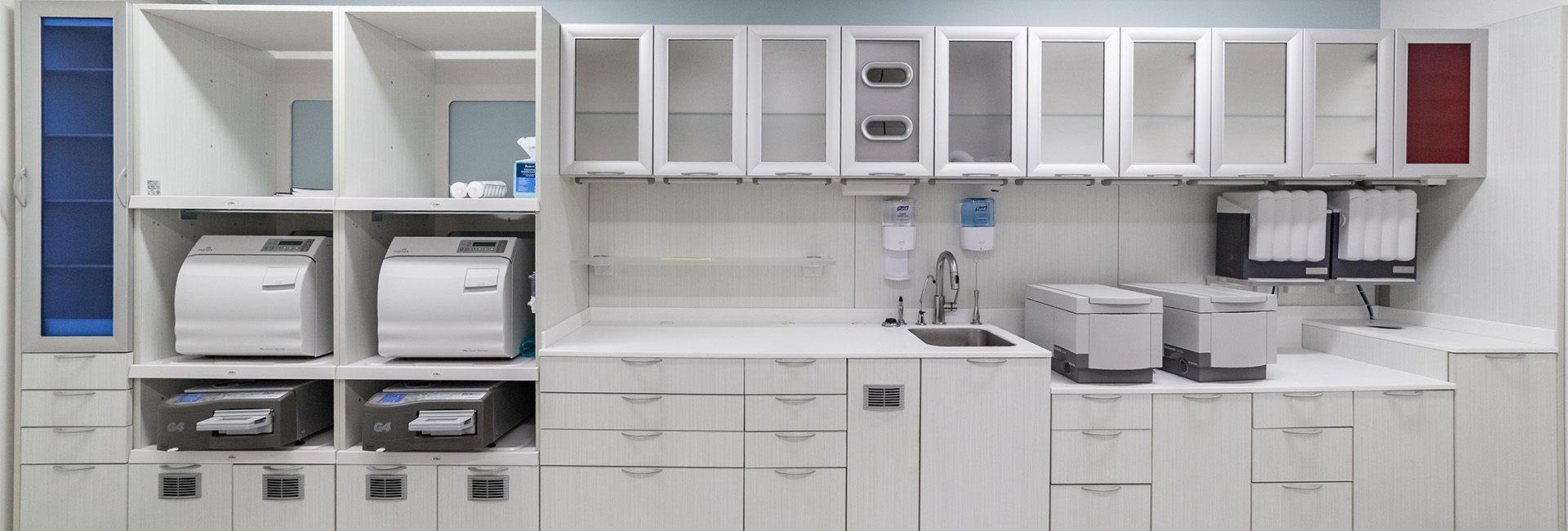 A wall for dental items at Temple dental done by Structure tone PA