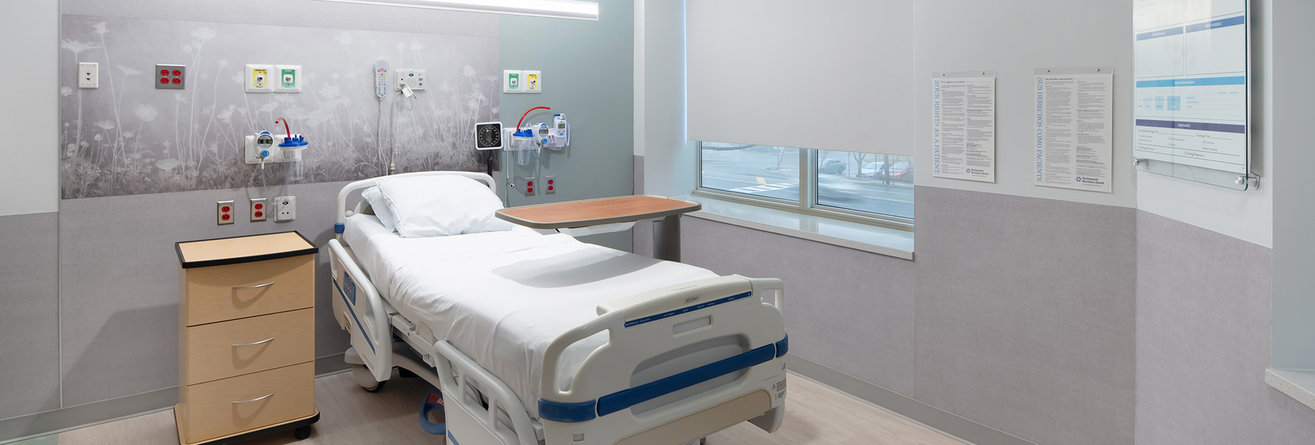 a hospital bed at the Hackensack Meridian Health, Jersey Shore University Medical Center, Ackerman Building, additions built by LF Driscoll