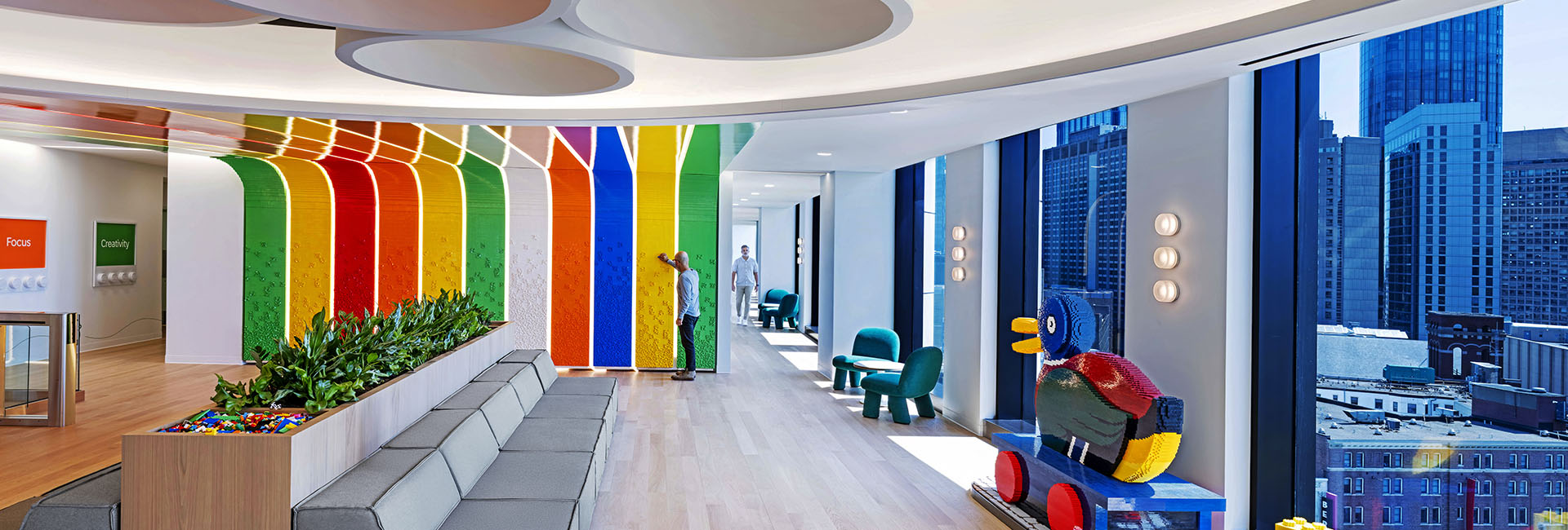 Lego HQ Boston built by Structure tone Boston with colorful accent wall and plenty of light