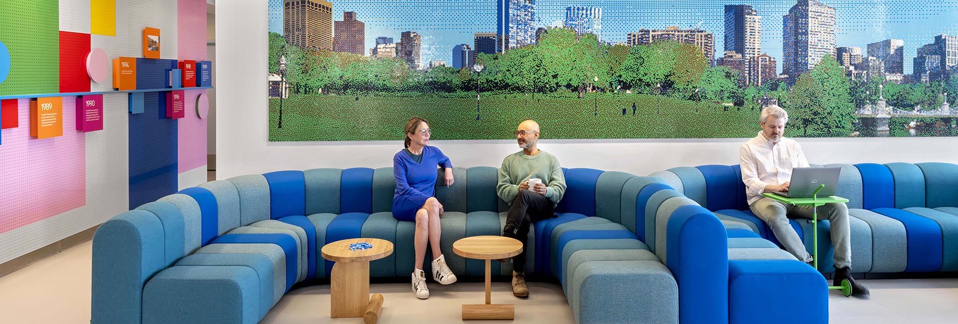 Lego HQ Boston colorful seating area built by Structure Tone Boston