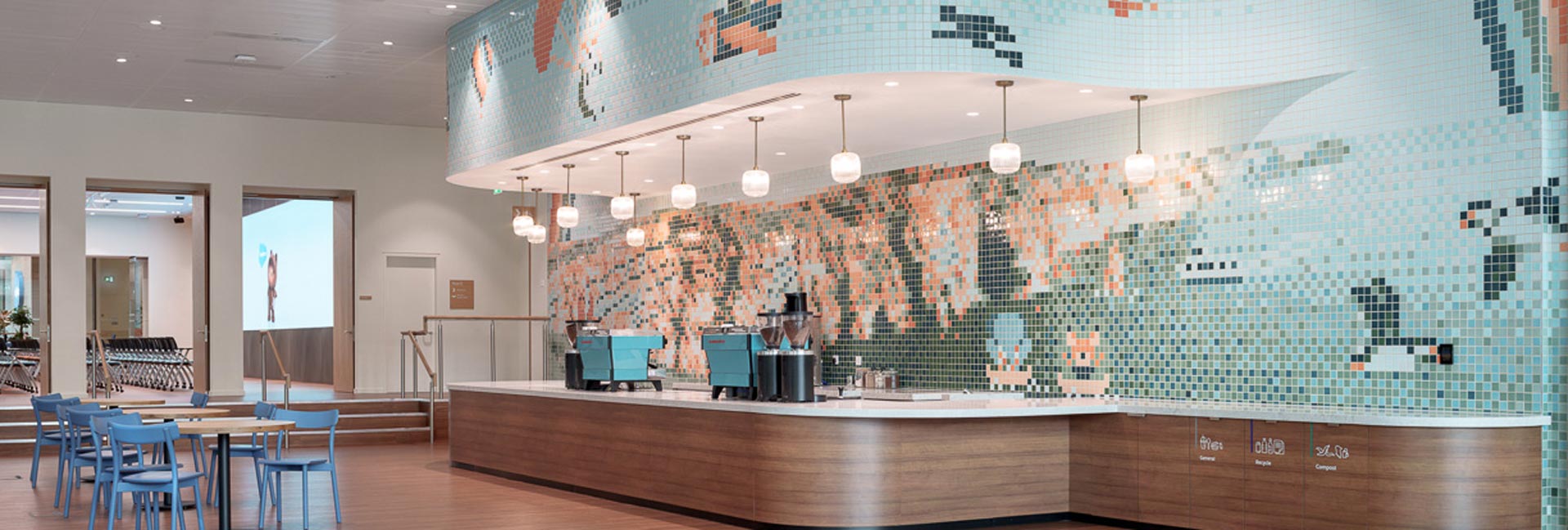 A cafe space for employees to dine and eat