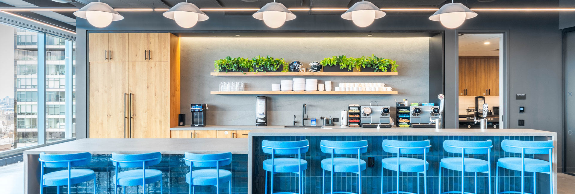 A kitchen area where employees can use or sit down