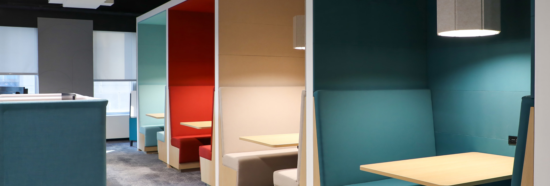 Booth style seating along the wall