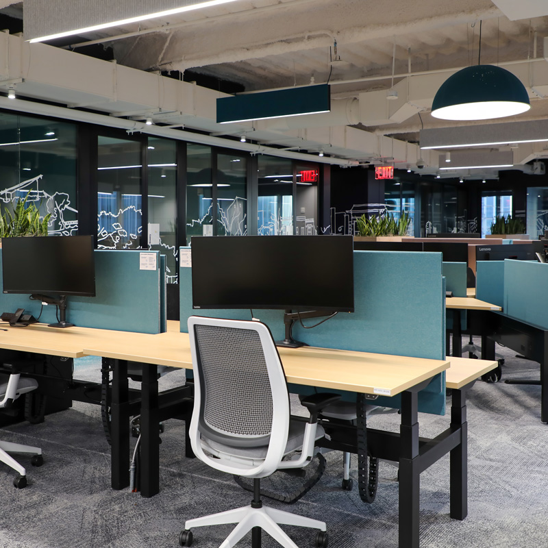 An open office with several cubicles