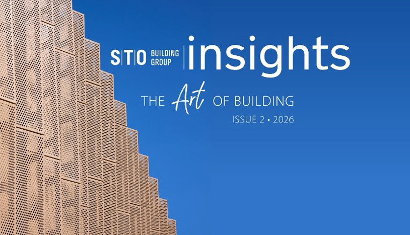 Cover of STO Building Group Insights, Issue 2, 2026, titled “The Art of Building,” with a stepped building facade against a blue sky.