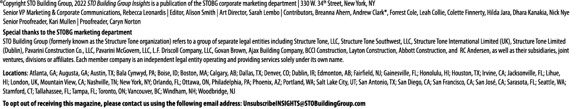   Copyright STO Building Group, 2022 STO Building Group Insights is a publication of the STOBG corporate marketing de   